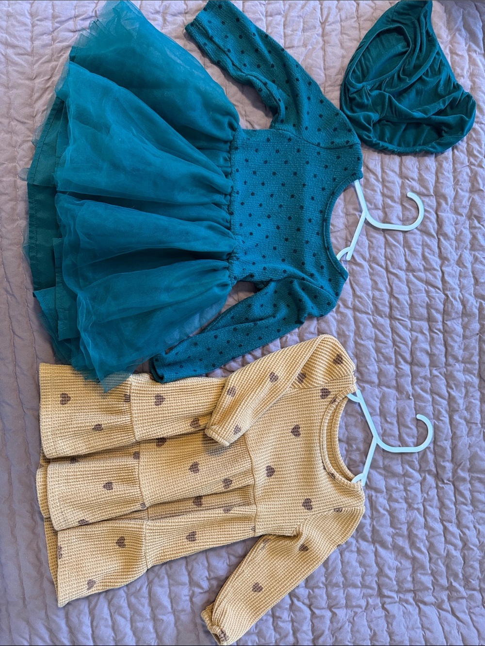 Cat & Jack Teal Tulle Dress and Yellow Heart Knit Dress Set